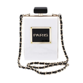 Sacos de noite feminino acrílico paris perfume em forma preto bolsa bolsas embreagem vintage banquete bolsa luxo ombro crossbody sacos
