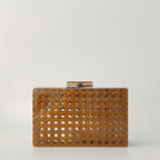 Acrílico ovo cana rattan saco de embreagem luxo festa casamento bolsa verão praia marrom escuro aleta bolsa feminina senhora designer bolsa