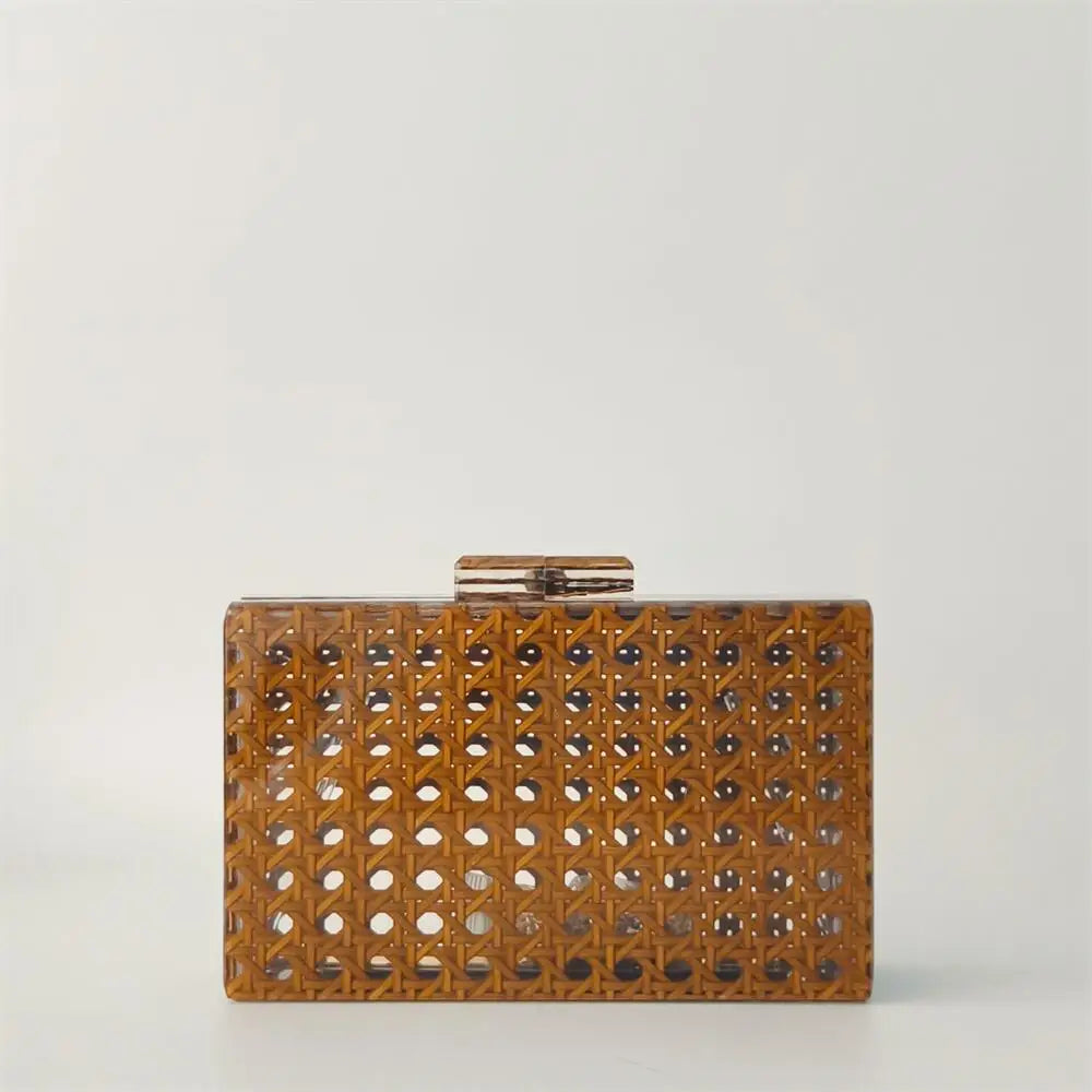 Acrílico ovo cana rattan saco de embreagem luxo festa casamento bolsa verão praia marrom escuro aleta bolsa feminina senhora designer bolsa