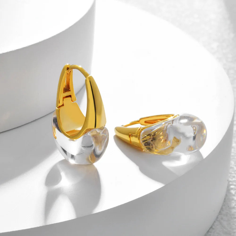 Banhado a ouro simples geométrico gota de água transparente brincos para mulheres europeu americano moda jóias acessórios presentes