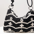 Sacolas de ombro de tricô oco com padrão para mulheres, bolsas de praia boho para mulheres, roupas de férias, bolsa de guê (padrão aleatório)