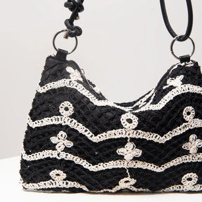 Sacolas de ombro de tricô oco com padrão para mulheres, bolsas de praia boho para mulheres, roupas de férias, bolsa de guê (padrão aleatório)