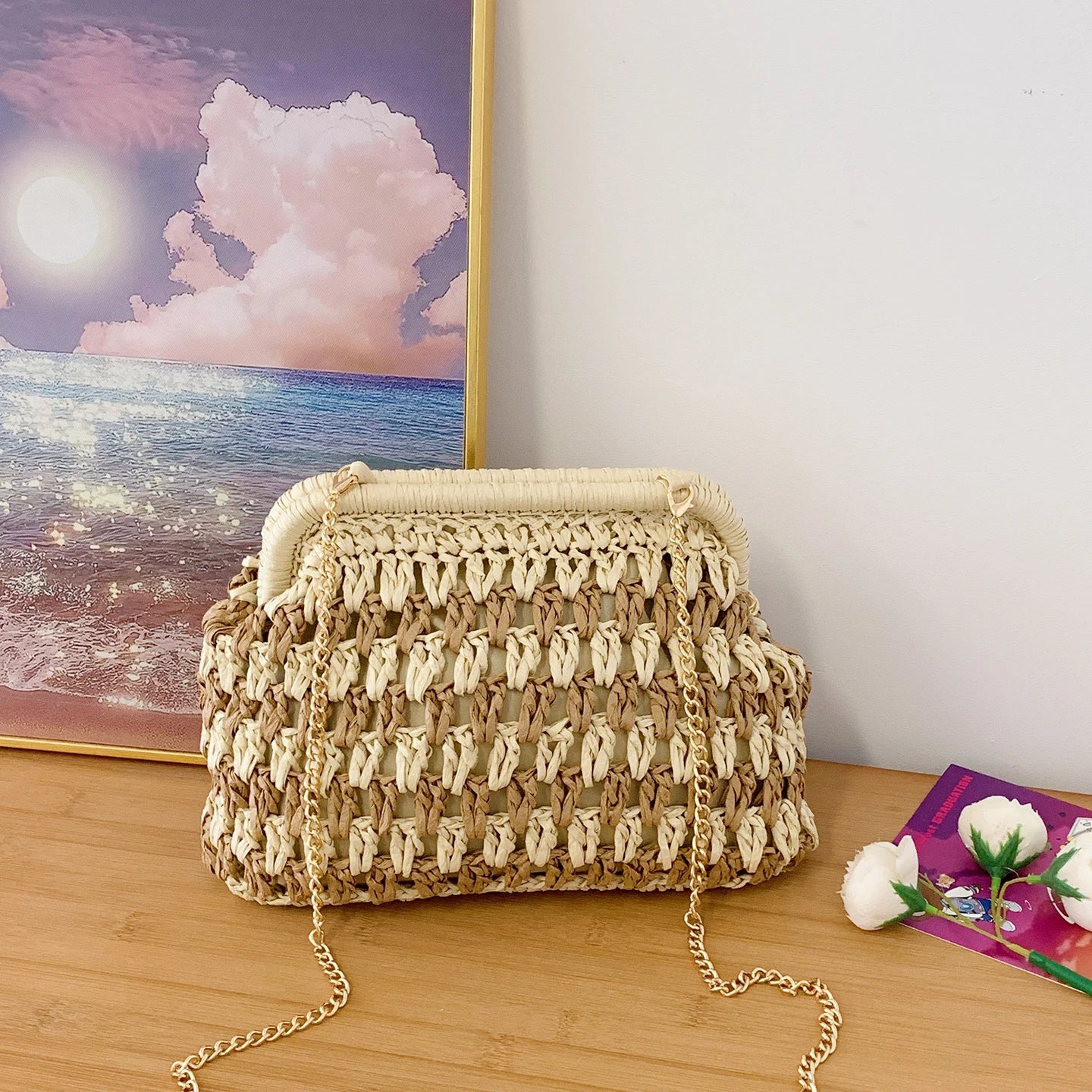 Moda a céu aberto malha sacos de ombro para mulheres elegante trançado fecho design leve crossbody bolsa verão praia tote bolsa