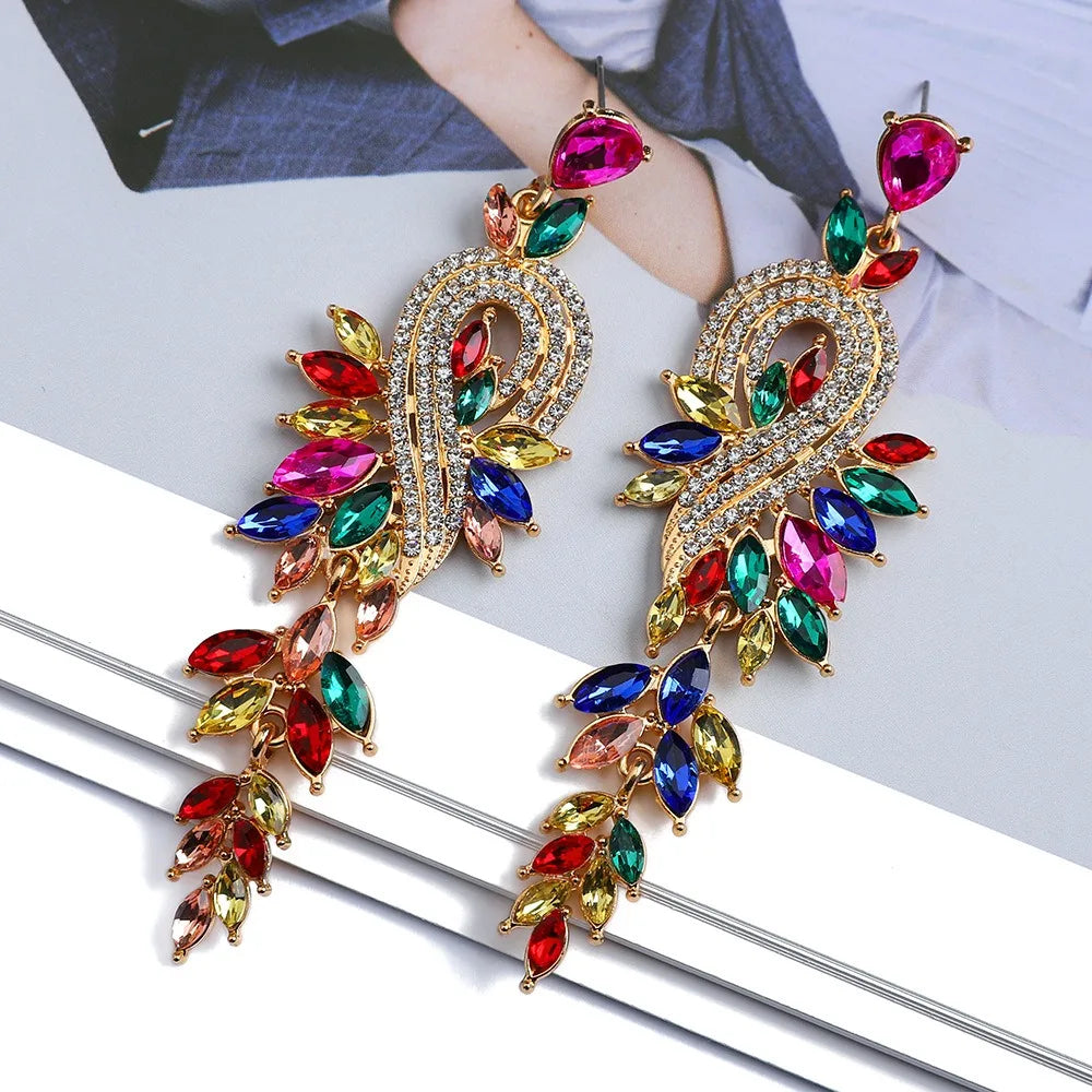 Moda folha nota colorido cristal longo pendurado jóias para meninas brincos feminino retro luz luxo requintado senhoras brincos