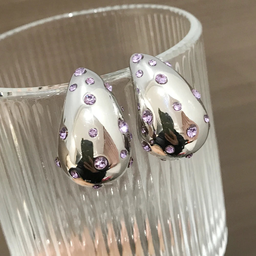 Brinco em forma de lágrima à prova d'água, contas embutidas, 18k, pvd, banhado a ouro, aço inoxidável, brincos de gota elegantes para mulheres