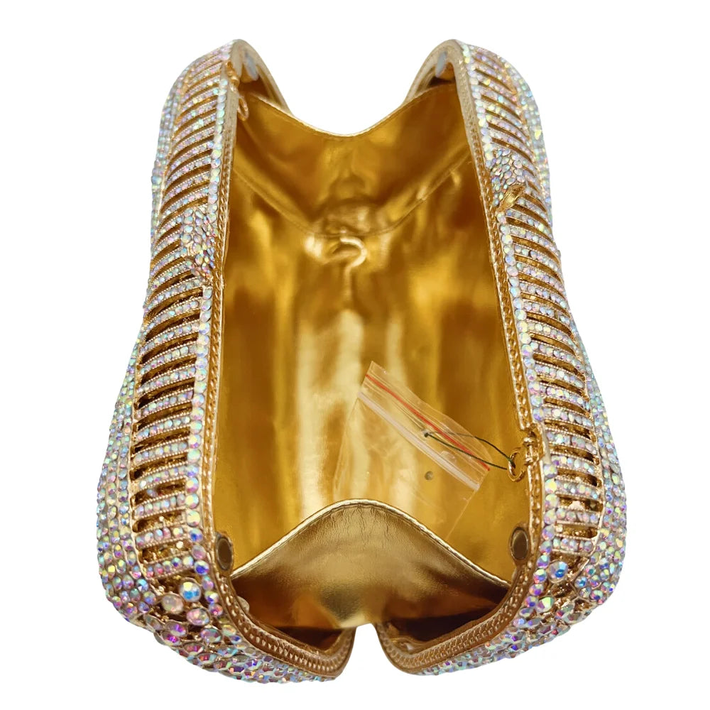 Bolsa de diamante em forma de arco de luxo de alta qualidade, festa de casamento de diamante, bolsa, bolsa de noite, embreagem de cristal