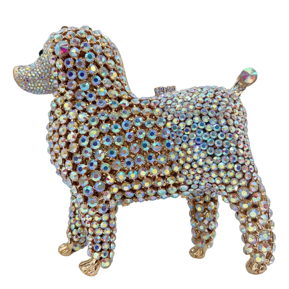 Bolsa de mão com animal incrustado de diamantes, bolsa de noite cheia de diamantes, bolsa feminina, vestido de baile, material de liga, combinação diária