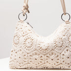 Sacolas de ombro de tricô oco com padrão para mulheres, bolsas de praia boho para mulheres, roupas de férias, bolsa de guê (padrão aleatório)