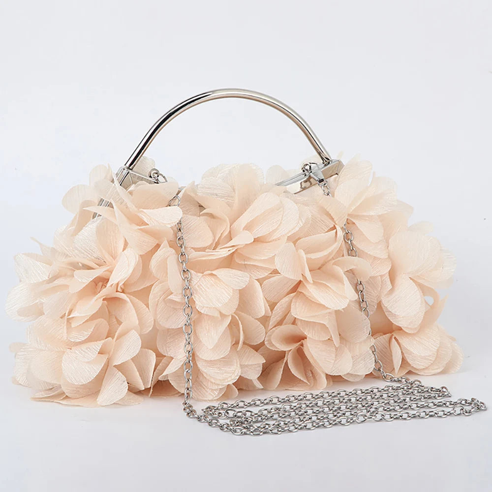 Flor noite bolsa de embreagem estilo doce floral casamento romântico nupcial bolsa alça metal banquete jantar vestido sacos com corrente