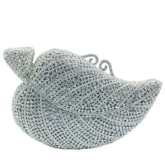 Boutique de fgg bolsas de embreagem de strass de folha verde para mulheres, bolsas formais de noite de cristal, minaudiere de festa de casamento
