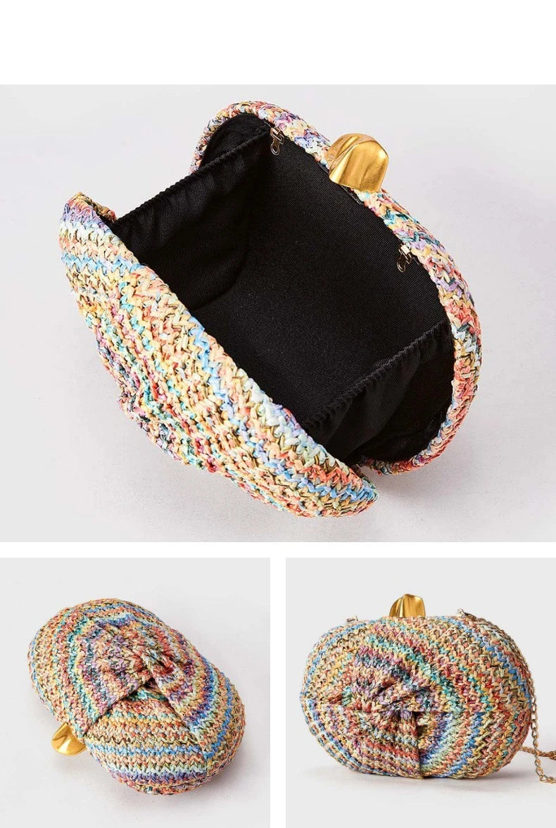 Casamento crossbody saco de embreagem moda nova palha ombro festa à noite multi-cor tecido oval sacos de luxo designer carteira feminina