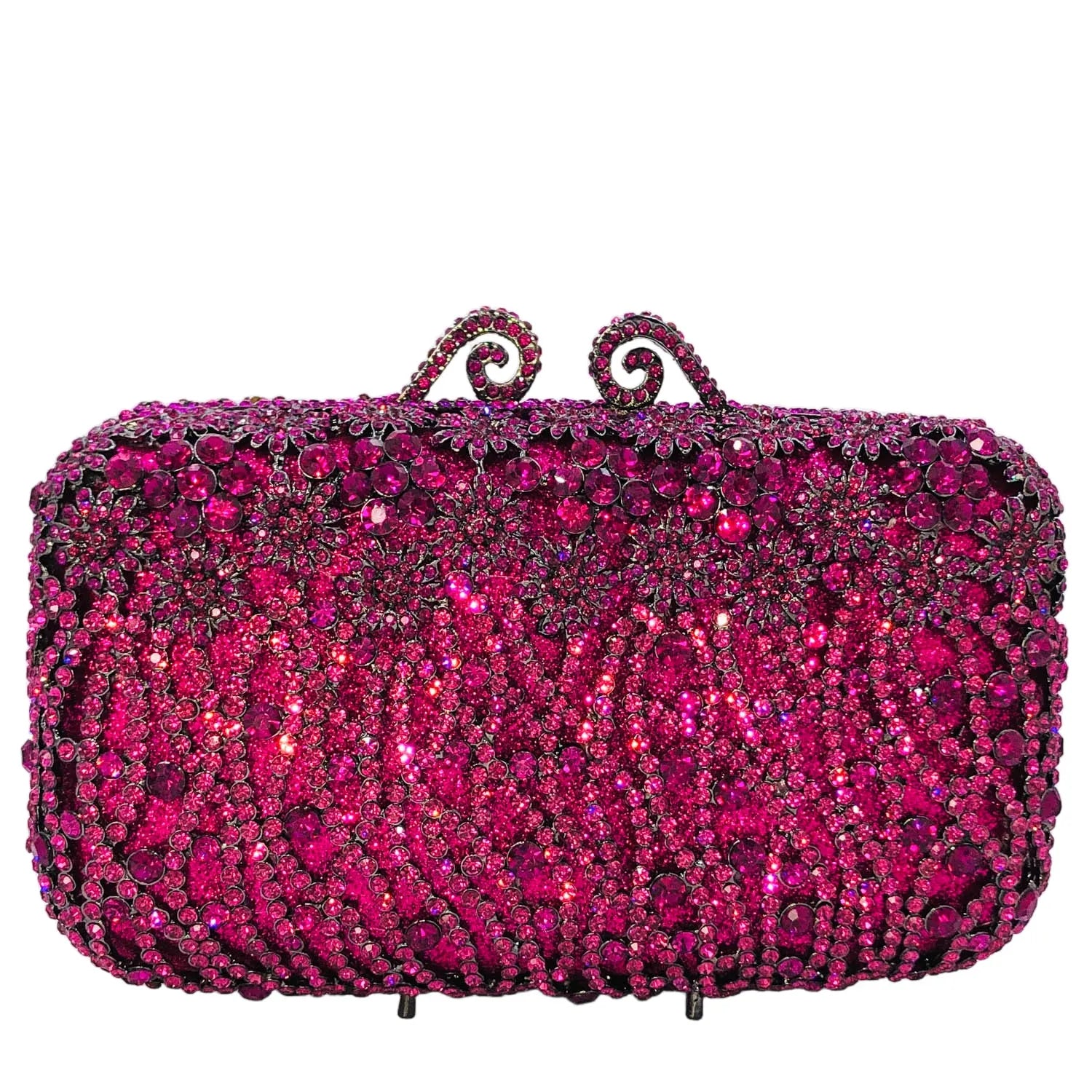 Boutique de fgg brilhante magenta strass bolsas de embreagem para mulheres elegantes, sacos de embreagem de noite formais, bolsa de embreagem de flor de noiva