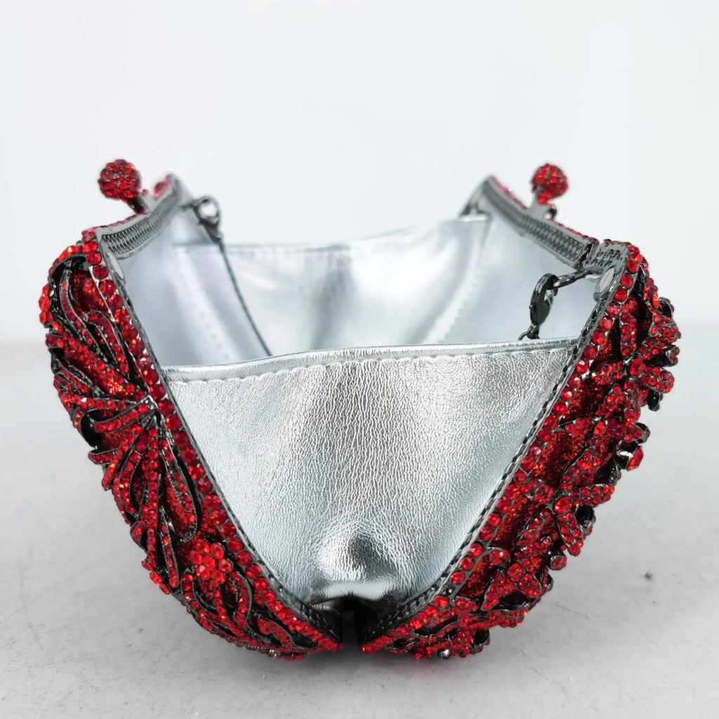 Boutique de fgg elegante flor vermelha sacos de noite e embreagens para festa de casamento feminino strass bolsas nupcial floral bolsa