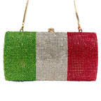 Bolsa de diamante em forma de bandeira italiana de luxo de alta qualidade, festa de casamento de diamante, bolsa, bolsa de noite, embreagem de cristal