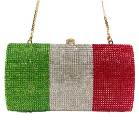 Bolsa de diamante em forma de bandeira italiana de luxo de alta qualidade, festa de casamento de diamante, bolsa, bolsa de noite, embreagem de cristal