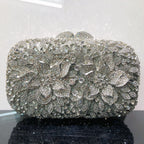 Fornecimento de fábrica glitter flor metal dourado elegante cristal bolsa embreagem strass festa casamento bolsa feminina bolsa de noite