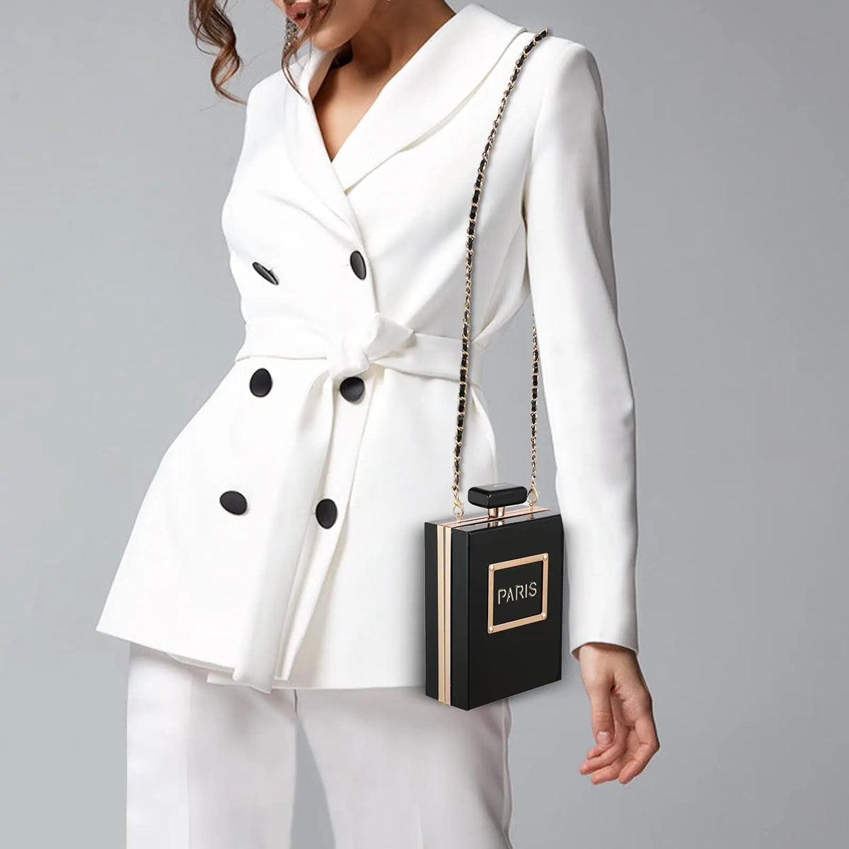 Sacos de noite feminino acrílico paris perfume em forma preto bolsa bolsas embreagem vintage banquete bolsa luxo ombro crossbody sacos