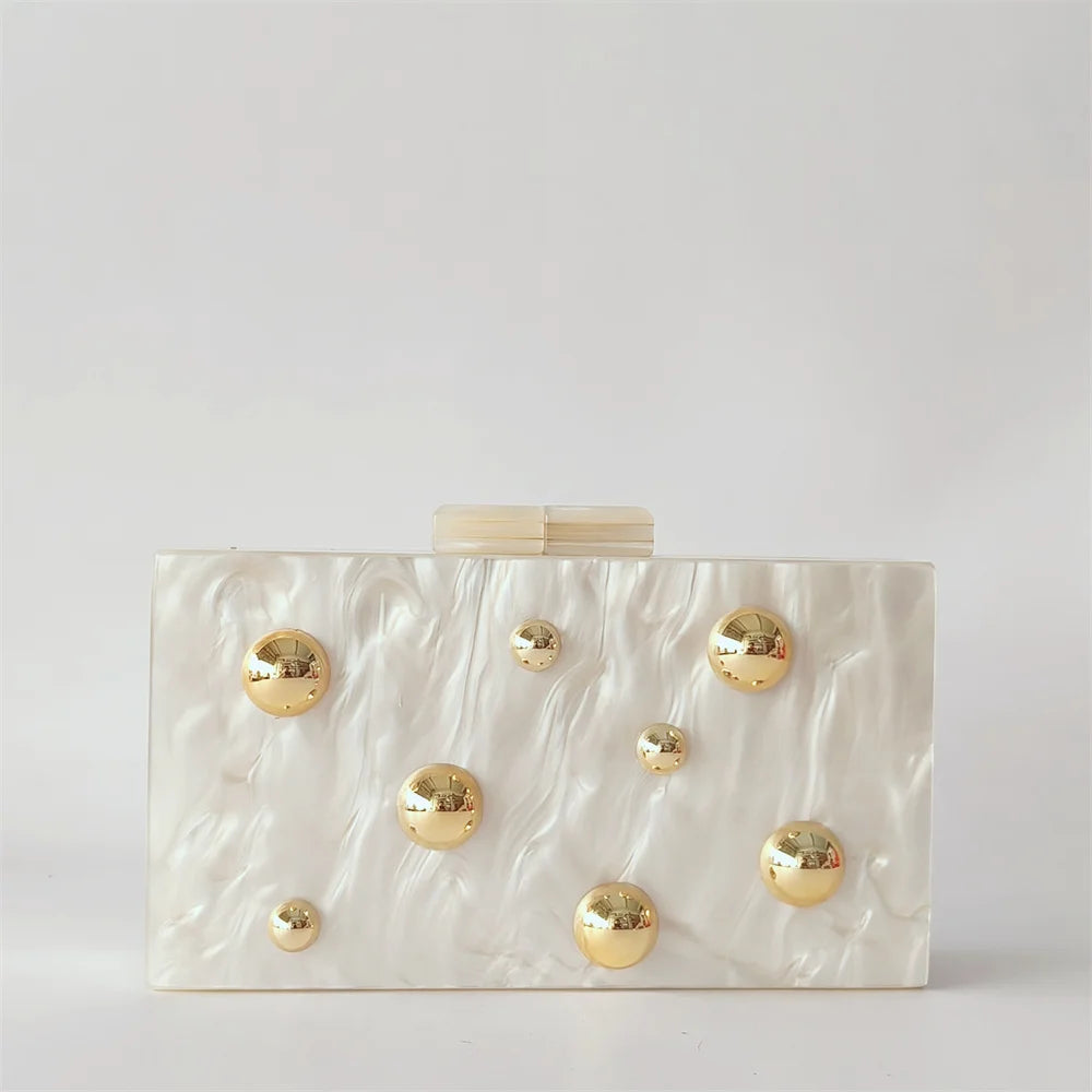 Pérola bege metal ponto na superfície acrílico bolsa de embreagem aleta escudo feminino saco de noite verão casamentos festa baile praia senhora bolsa