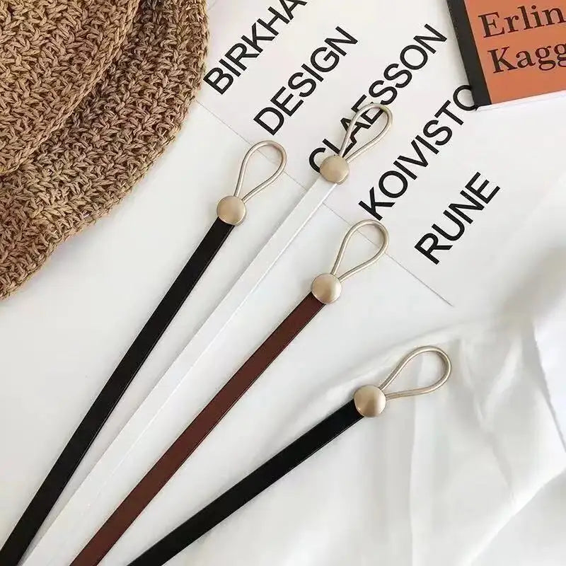 Nova pérola fivela fina cinto feminino couro do plutônio elegante ajustável selvagens cintura cor de ouro fivela cintos femininos