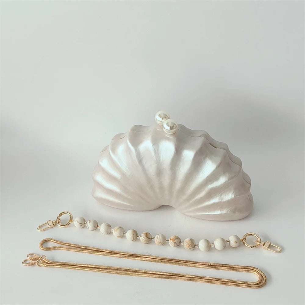 Original concha metade do quarto acrílico frisado saco caixa embreagens festa noite bolsa feminina ombro viagem praia mini bolsas de verão