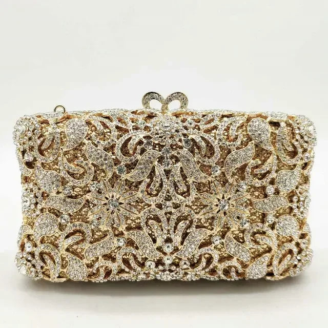 Boutique De FGG Bolsas e embreagens de noite com flores artesanais, bolsas e bolsas de mão com strass dourados, bolsa de embreagem de noiva para casamento