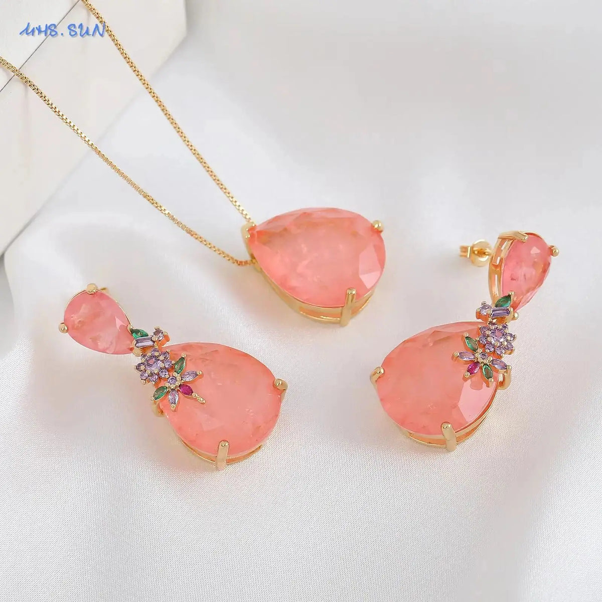 sun luxo gota de água colar brinco para festa de casamento feminino verde vermelho pedra conjunto jóias natal presentes do dia dos namorados