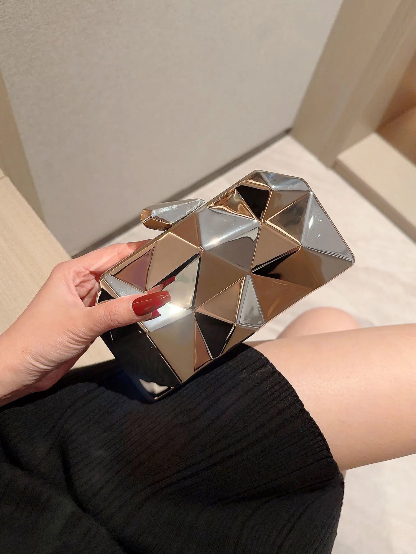 Senhoras moda brilhante em forma de caixa de ferragem saco de jantar saco de banquete saco de embreagem vestido saco de noite saco de baile saco de corrente