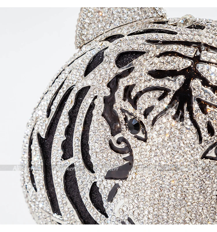 Três-d cabeça de tigre cristal noite sacos de embreagem para festa de casamento metal strass novidade bolsas e bolsas designer de luxo