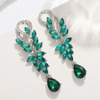 Luxo colorido esmeralda jóias brincos femininos retro folhas de cristal alta qualidade sentimento brincos longos para jóias femininas