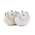 Bolsa pérola para mulheres, embreagem frisada de dois lados, sacos de noite elegantes, bolsa de casamento nupcial, bolsa luxuosa de strass, moda