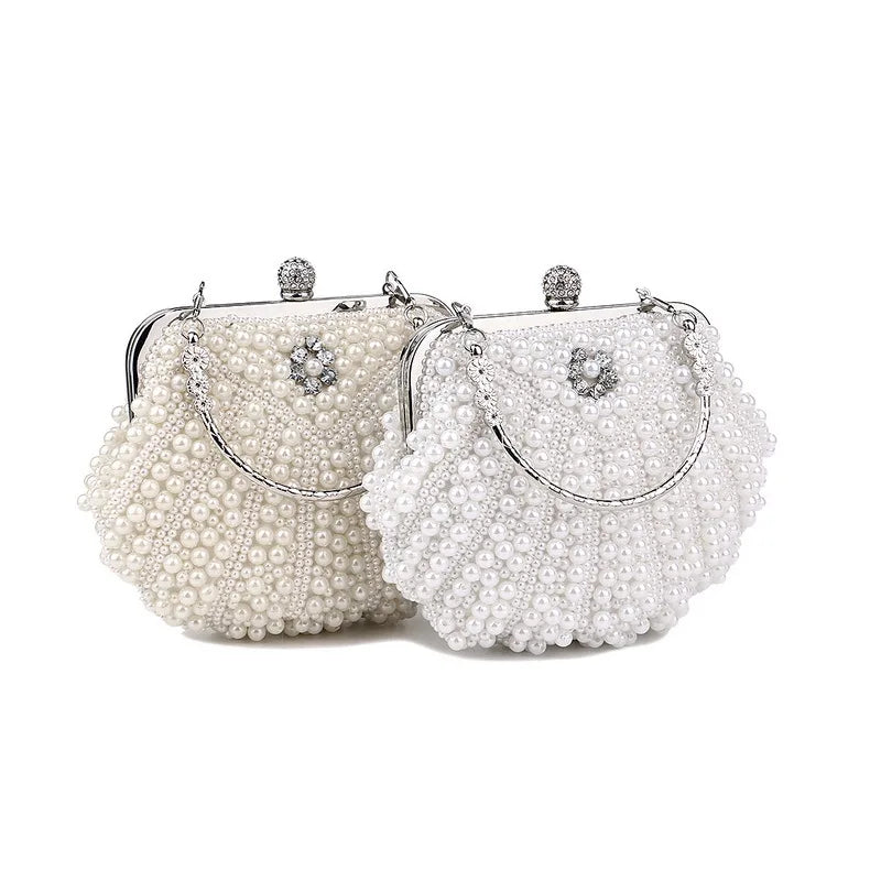 Bolsa pérola para mulheres, embreagem frisada de dois lados, sacos de noite elegantes, bolsa de casamento nupcial, bolsa luxuosa de strass, moda