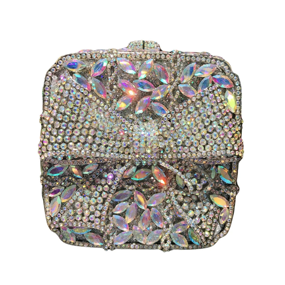 Fábrica atacado forro completo strass cristal artesanal festa de noiva senhoras saco embreagem caixa quadrada em forma de borboleta saco jantar