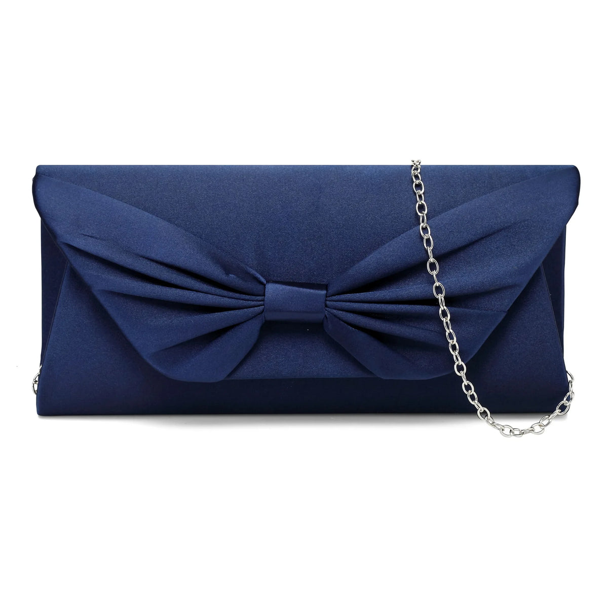 Bolsa de noite cetim bowknot para mulheres, embreagem elegante, bolsas nupciais, embreagens de casamento, corrente de metal, bolsa de ombro crossbody