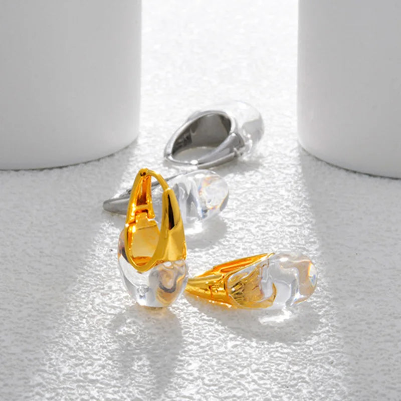 Banhado a ouro simples geométrico gota de água transparente brincos para mulheres europeu americano moda jóias acessórios presentes