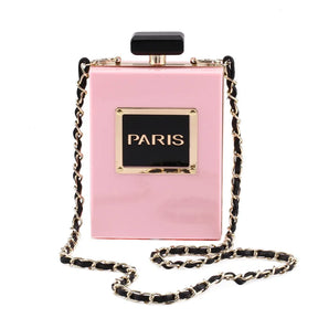 Sacos de noite feminino acrílico paris perfume em forma preto bolsa bolsas embreagem vintage banquete bolsa luxo ombro crossbody sacos