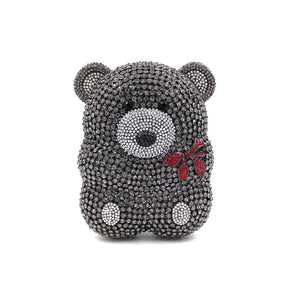 Urso de pelúcia dos desenhos animados strass saco vazio metal cristal jantar artesanal diamante bolsa feminina acessível glitter acolchoado crossbody