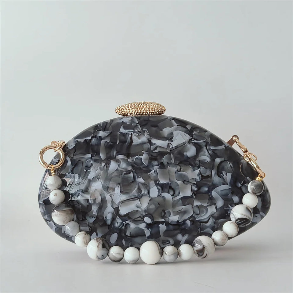 Bolsa de mão oval crossbody concha elegante carteiras de mão femininas sacos de noite ombro nova forma especial bolsas de casamento acrílico