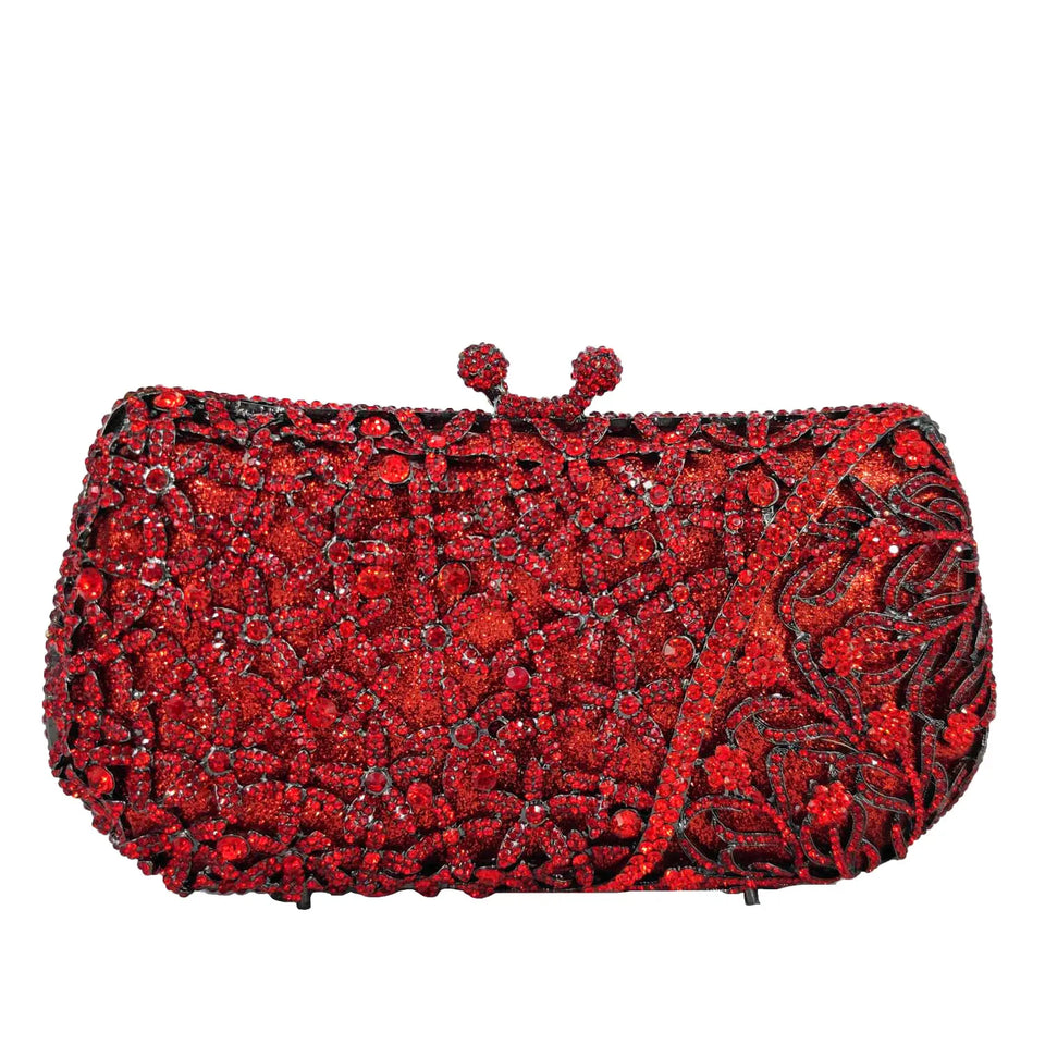 Boutique de fgg elegante flor vermelha sacos de noite e embreagens para festa de casamento feminino strass bolsas nupcial floral bolsa