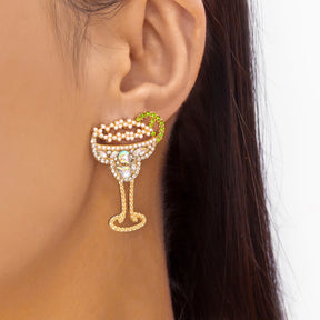 Brincos de vidro de vinho limão vintage para mulheres temperamento luz luxo incrustado strass pérola brincos meninas festa jóias presentes