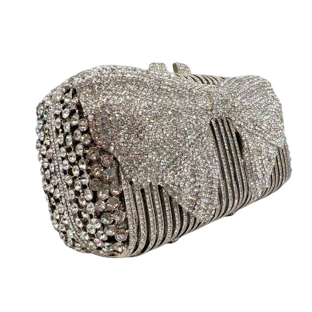 Bolsa de diamante em forma de arco de luxo de alta qualidade, festa de casamento de diamante, bolsa, bolsa de noite, embreagem de cristal