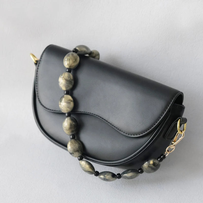 Nova Moda Mulher Saco Acessório Destacável Vintage Grey Bead Cadeia Acrílico Bag Corda Strap Mulheres Bolsa Ombro Handle Chains