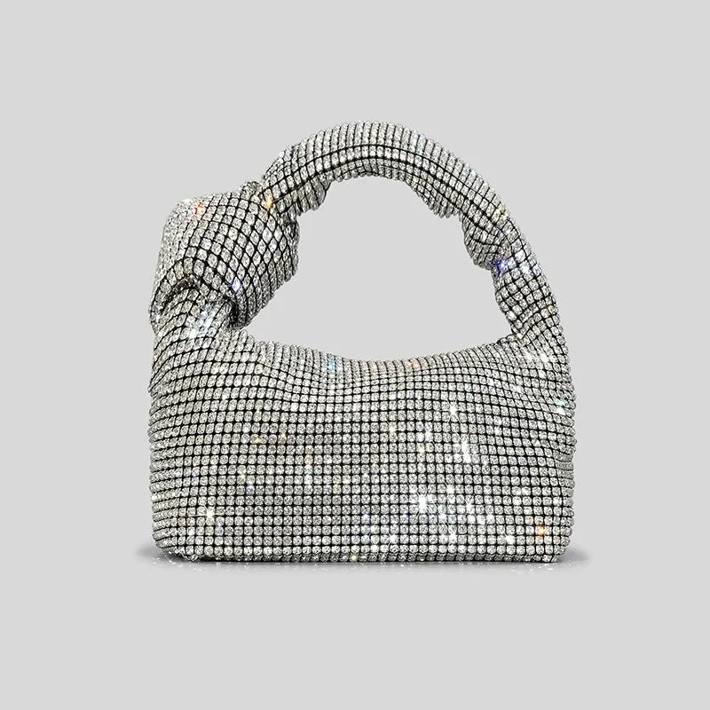 Alça strass nó sacos de noite prata cristal alça superior saco para mulheres bolsas e bolsas luxo designer bolsa tote