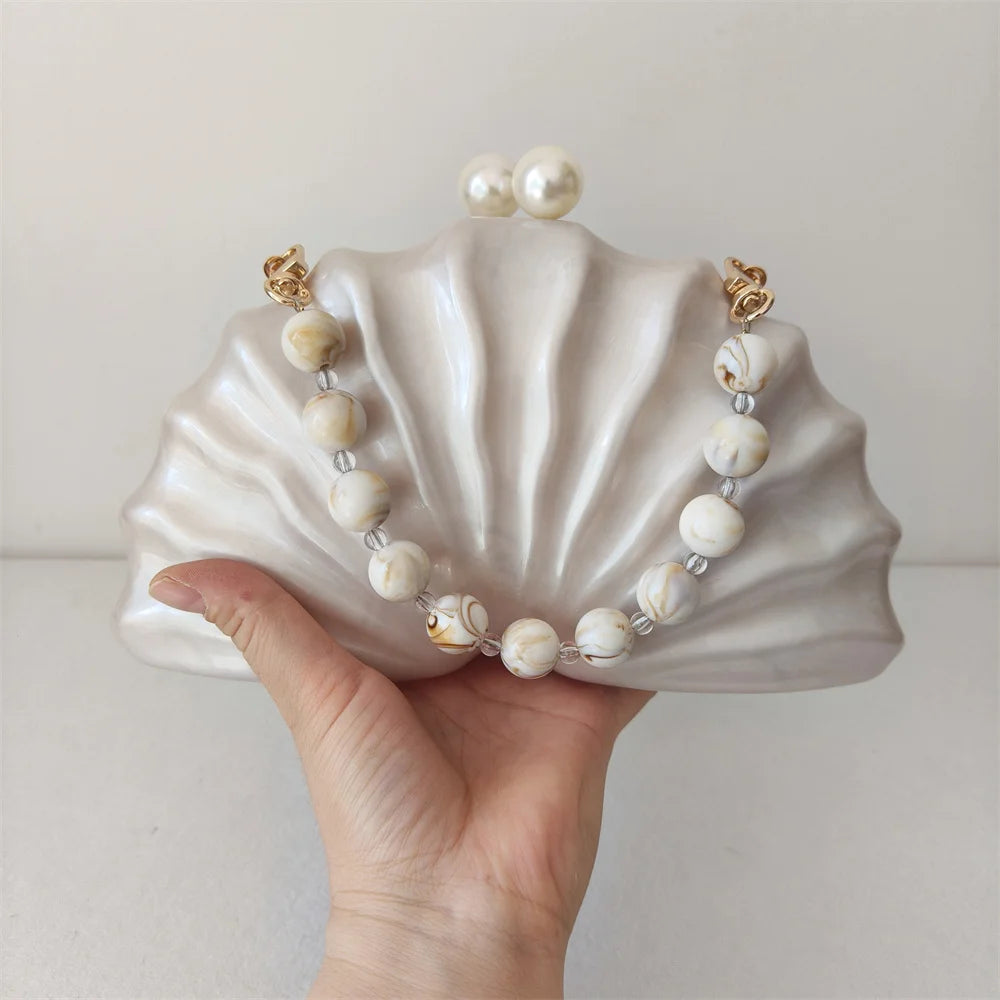 Original concha metade do quarto acrílico frisado saco caixa embreagens festa noite bolsa feminina ombro viagem praia mini bolsas de verão