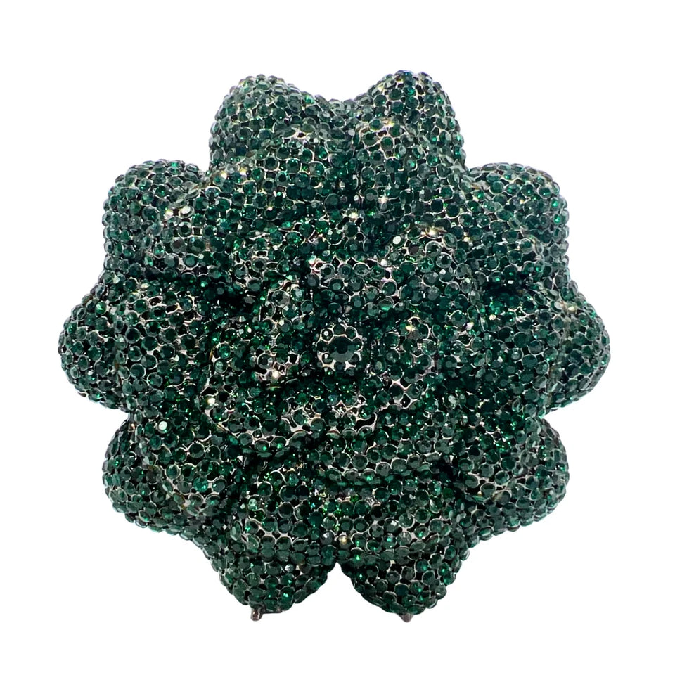 Novo design de luxo em forma de flor superfície diamante incrustado material de metal bolsa de noite feminina embreagem