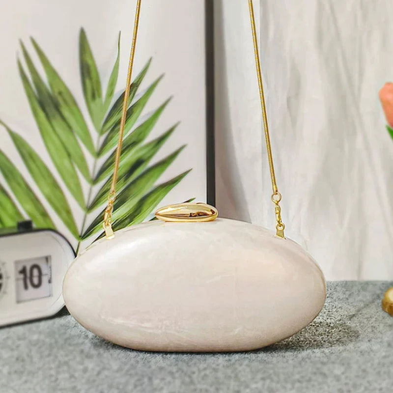 Nova moda acrílico brilhante jantar saco de mão saco de ombro em forma de ovo de ganso crossbody saco