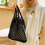 Bolsa feminina de grande capacidade, bolsa de ombro vazada, bolsa de praia de viagem vintage, pacote de compras
