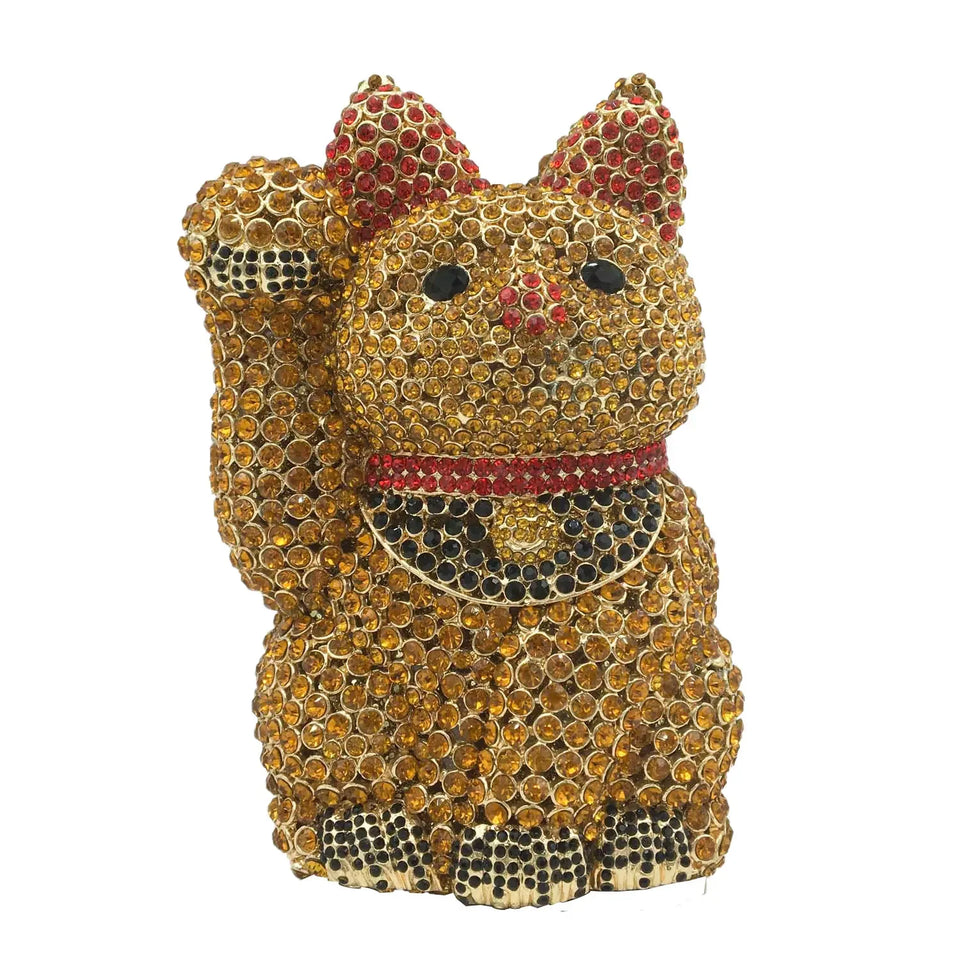 Boutique de fgg fortuna sorte forma gato feminino cristal embreagem bolsas noite saco senhoras festa jantar minaudiere bolsa