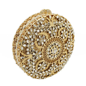 Boutique de fgg (em estoque) redondo circular oco para fora das mulheres cristal embreagem noite minaudiere saco casamento bolsa nupcial