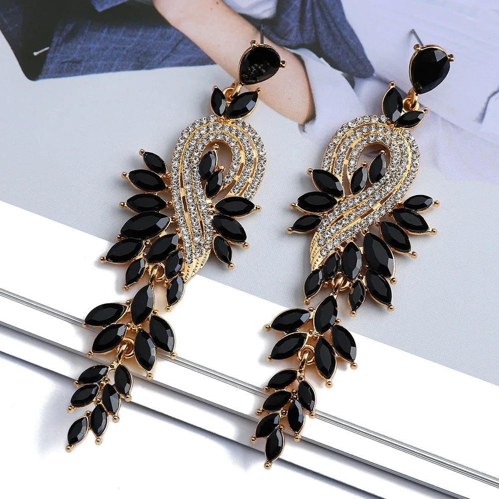Moda folha nota colorido cristal longo pendurado jóias para meninas brincos feminino retro luz luxo requintado senhoras brincos