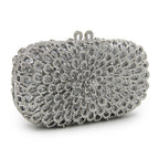 Strass vazio metal cristal jantar diamante bolsa de embreagem feminina mini crossbody com corrente de strass floral frisado sacola